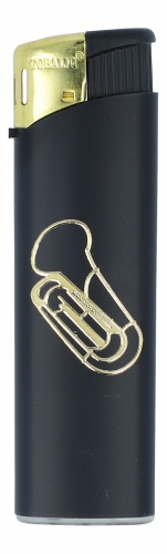Elektronikfeuerzeug schwarz/gold mit Instrumenten-Motiv - Instrumente / Design: Tuba