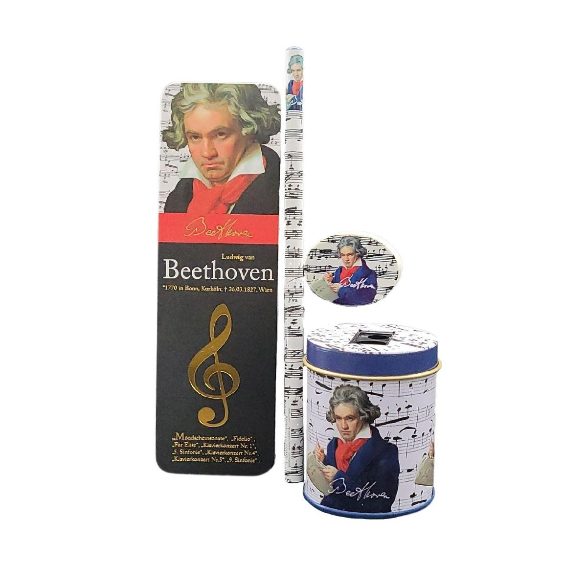 Beethoven -Schreibset mit Bleistift, Spitzer, Radiergummi und Lesezeichen