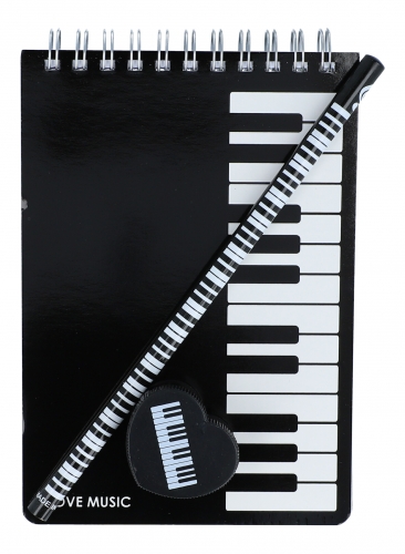 Keyboard-Schreibset mit Spiralblock, Bleistift und Herzform-Bleistiftspitzer 