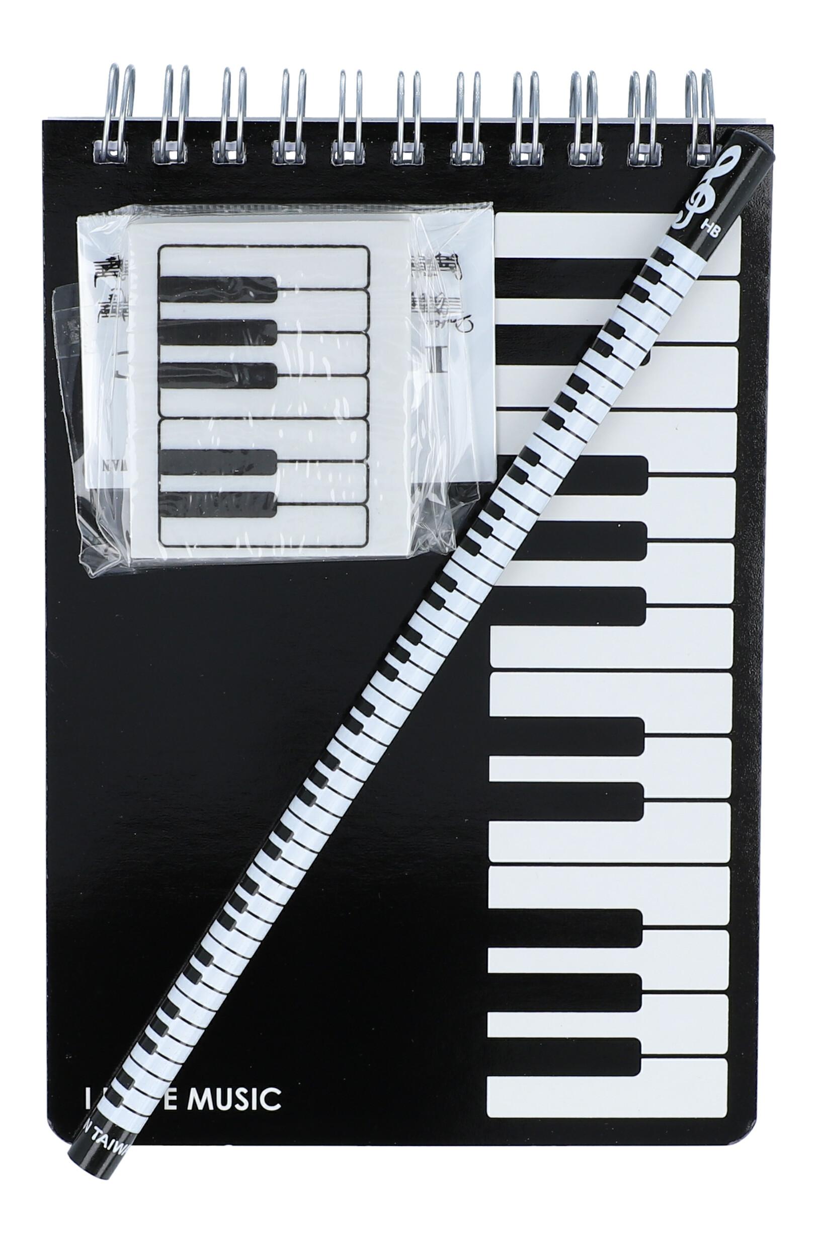 Keyboard-Schreibset mit Spiralblock, Bleistift und Radiergummi 