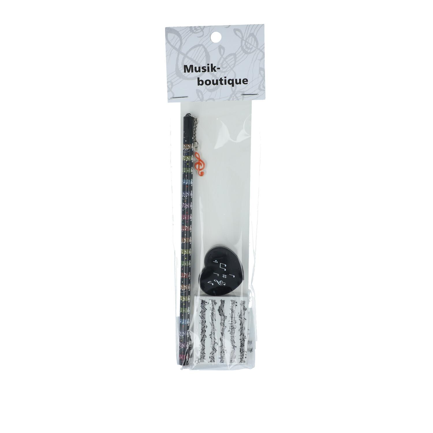 Schreibset mit Bleistift mit Anhänger, Radierer und Spitzer Schreibset mit Bleistift mit Anhänger, Radierer und Spitzer