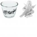 Geschenkset Teelichtglas mit Notenlinie und Porzellan-Engel mit Xylophon