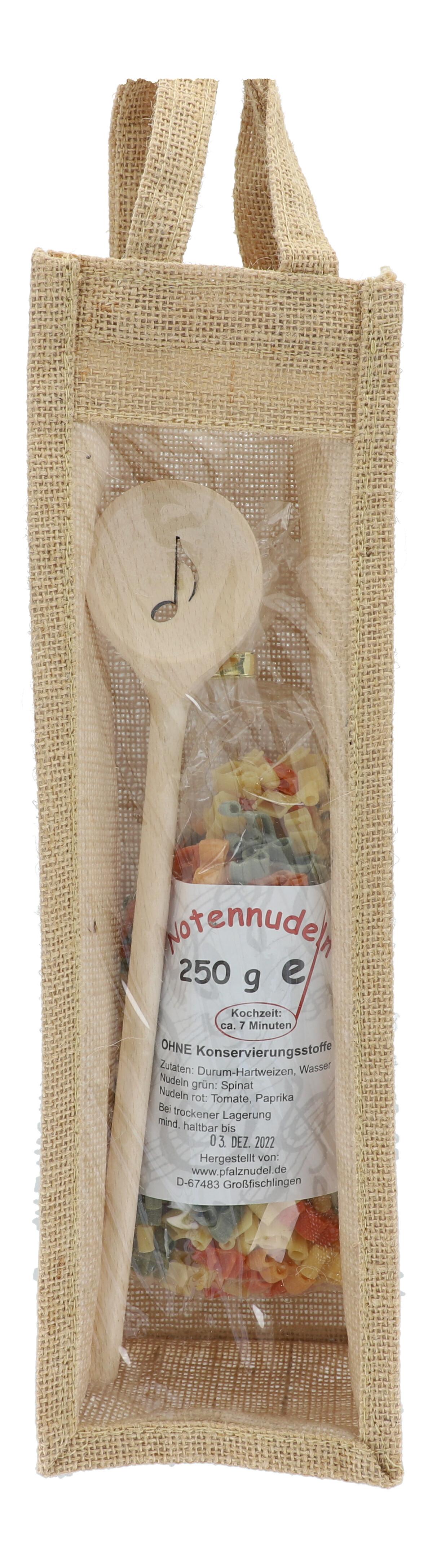Geschenkset Jutetasche mit Nudeln/Kochlöffel Achtelnote Geschenkset Jutetasche mit Nudeln/Kochlöffel Achtelnote