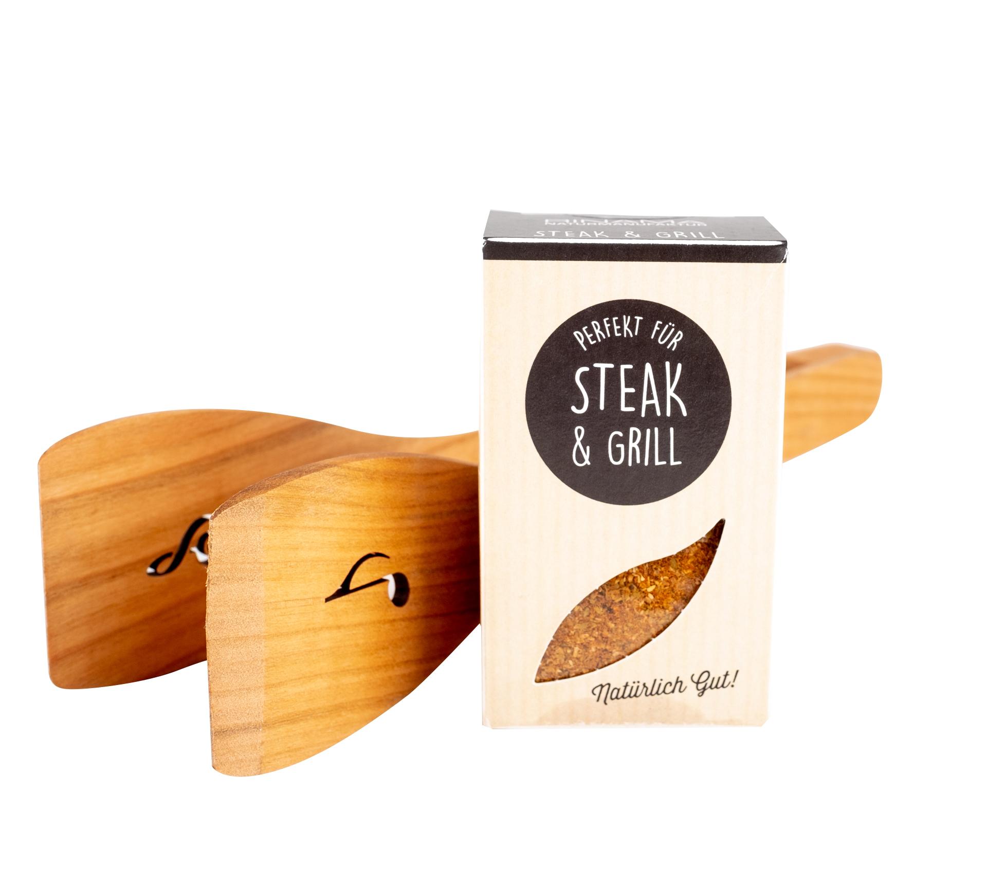 Geschenkset Kirschholz-Grillzange und Grillgewürz Geschenkset Kirschholz-Grillzange und Grillgewürz