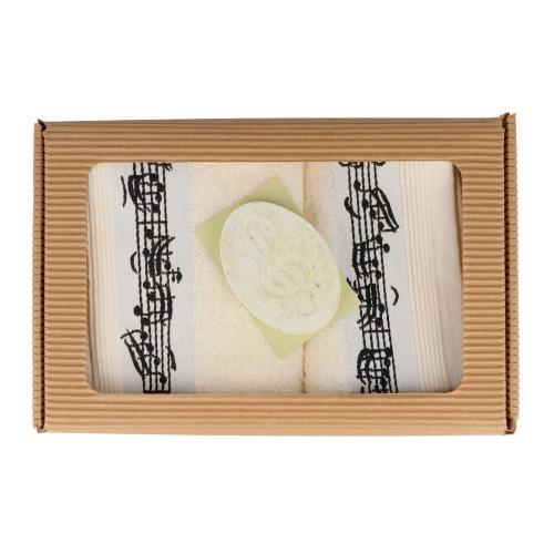 musikalisches Geschenkset mit Gstehandtuch, Waschhandschuh und Salzseife Limette im Geschenkkarton
