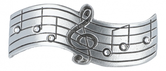geschwungene Haarspange Violinschlssel und Noten mit Kristallsteinen (gro)
