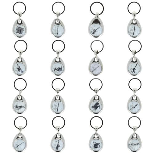 Schl�sselanh�nger mit musikalischem Motiv und Einkaufschip, verschiedene Instrumente