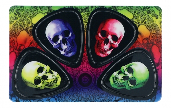 Plektrum-Karte mit 4 Plektren, 3D Skulls