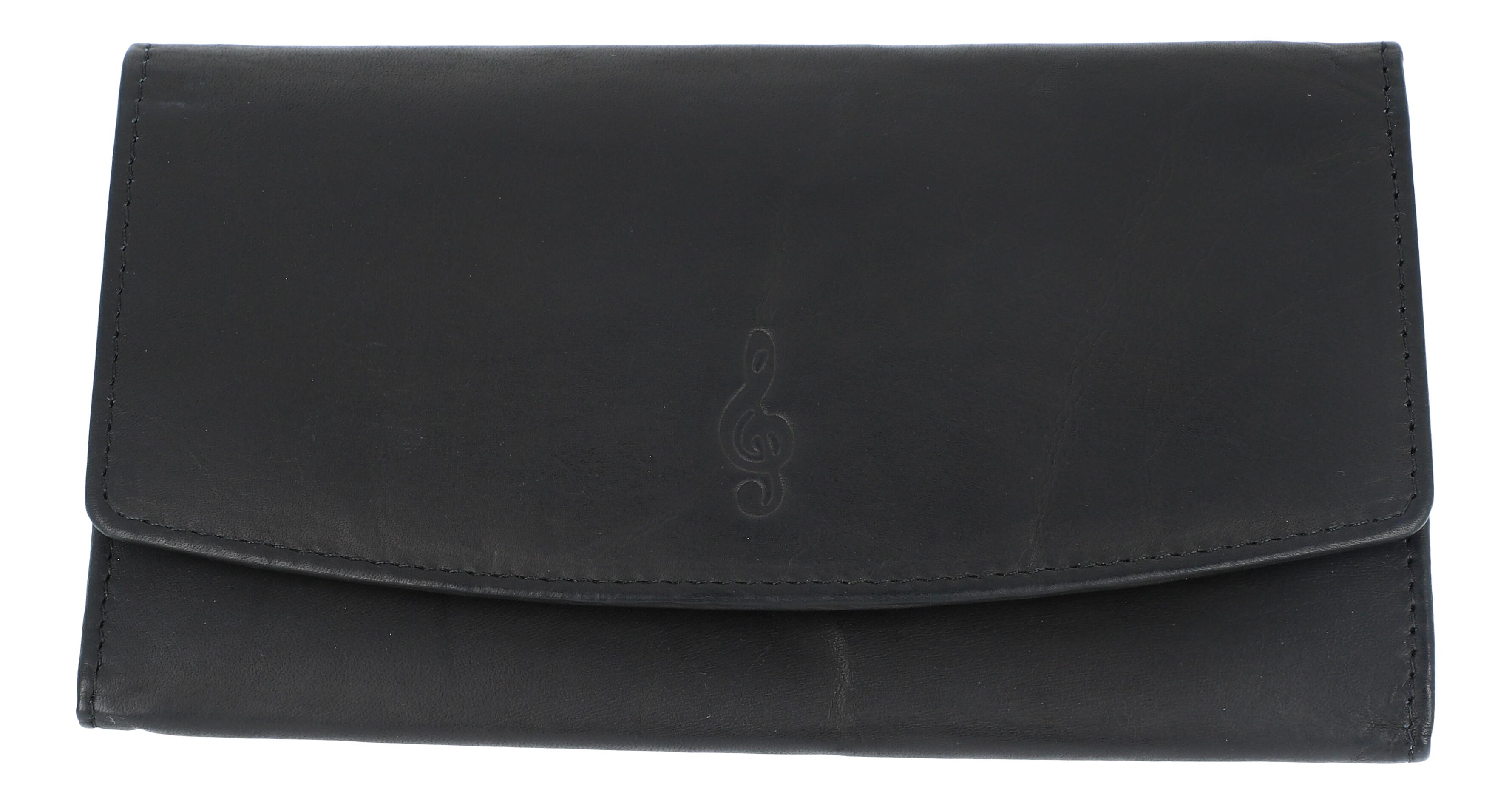 schwarze Leder-Geldbörse im Breitformat mit eingeprägtem Violinschlüssel