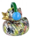 Enten-Keramik-Spardose mit grünem Kopfhörer und Notenlinien 