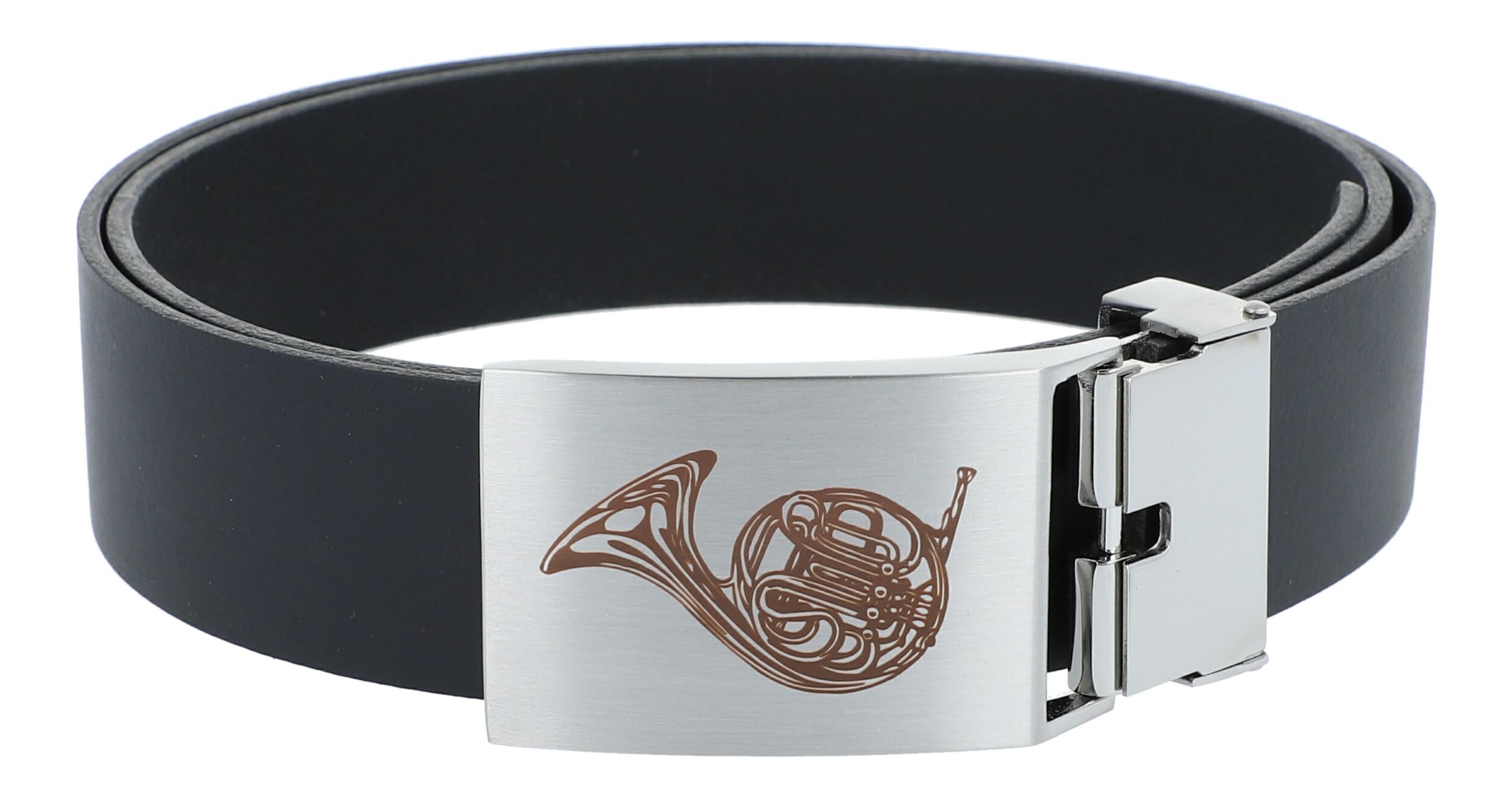Ledergürtel mit Metallschließe, Motiv Horn Ledergürtel mit Metallschließe, Motiv Horn