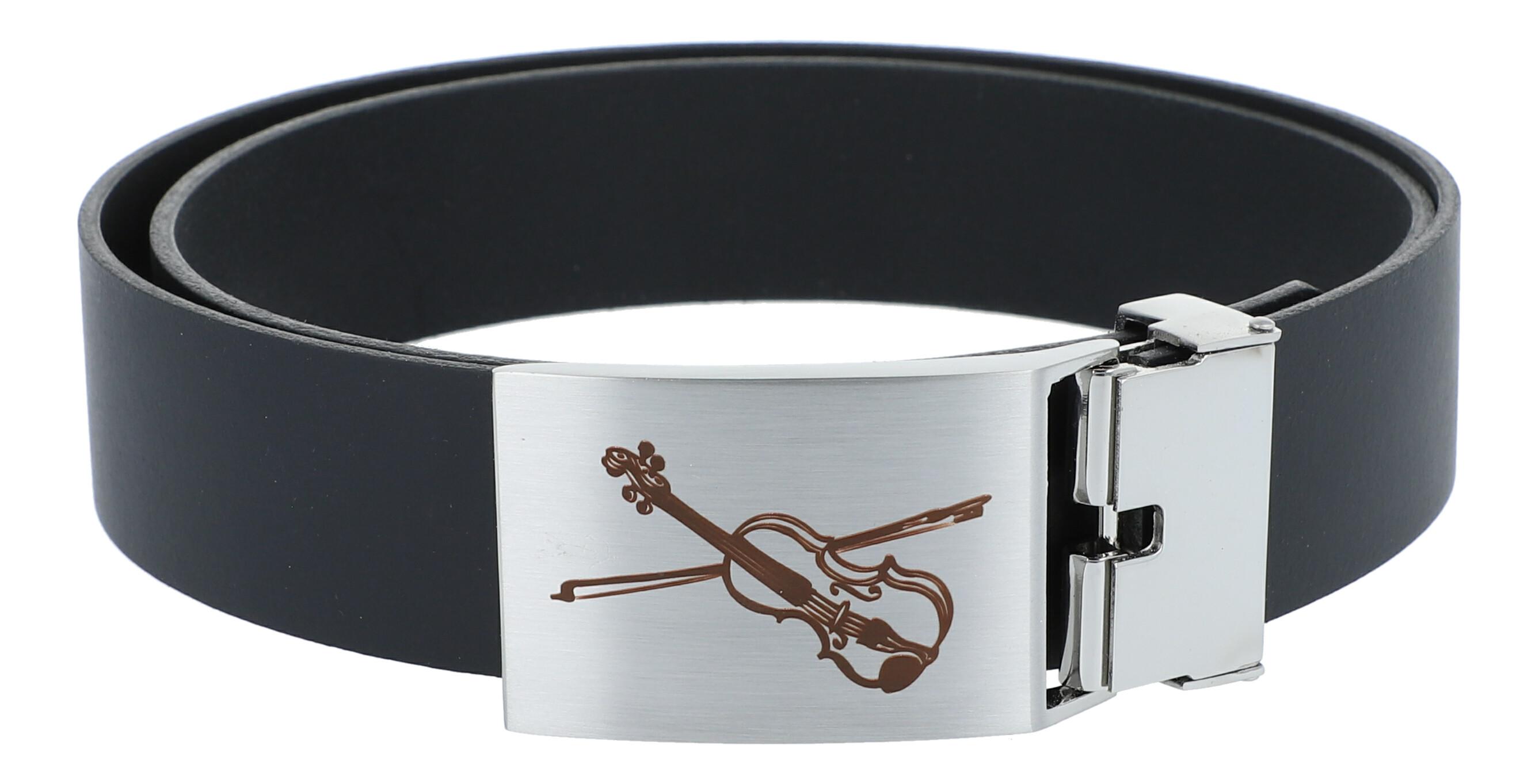Ledergürtel mit Metallschließe, Motiv Violine Ledergürtel mit Metallschließe, Motiv Violine