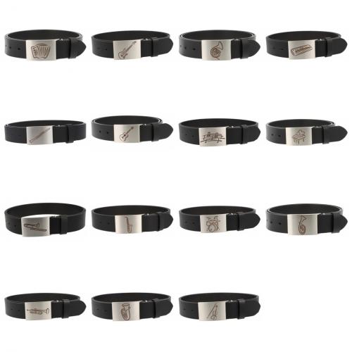 Ledergrtel und Schliee mit diversen Instrumenten und musikalischen Motiven