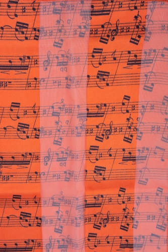Notenlinen-Schal mit Satinstreifen, verschiedene Farben - Farbe: orange/schwarz