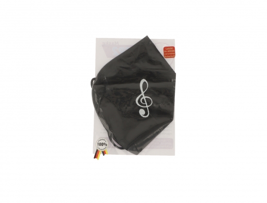 schwarze FFP2-Maske mit  Violinschlüssel, gold oder weiß - Farbe: weiß