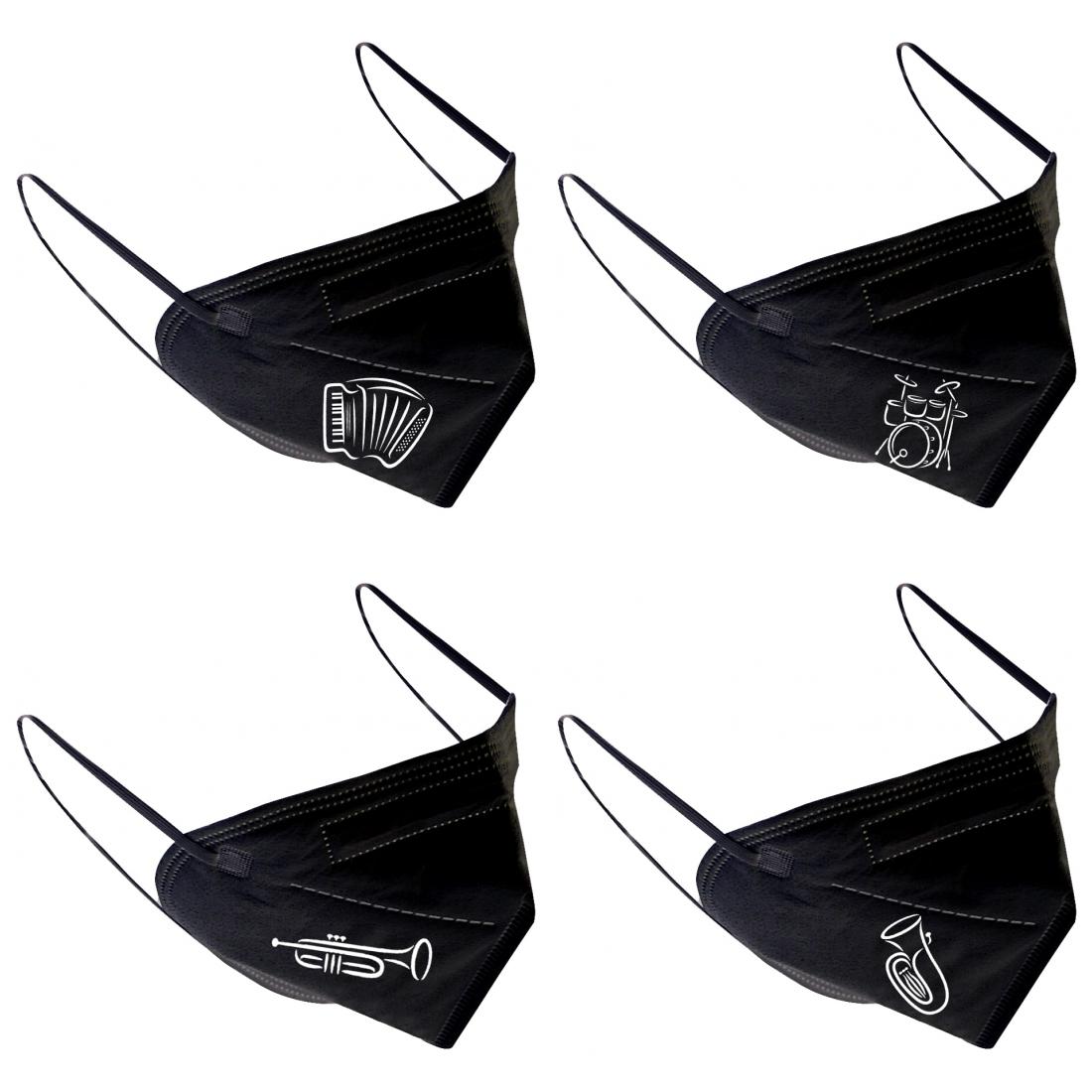 schwarze FFP2-Maske mit weißen Instrumenten