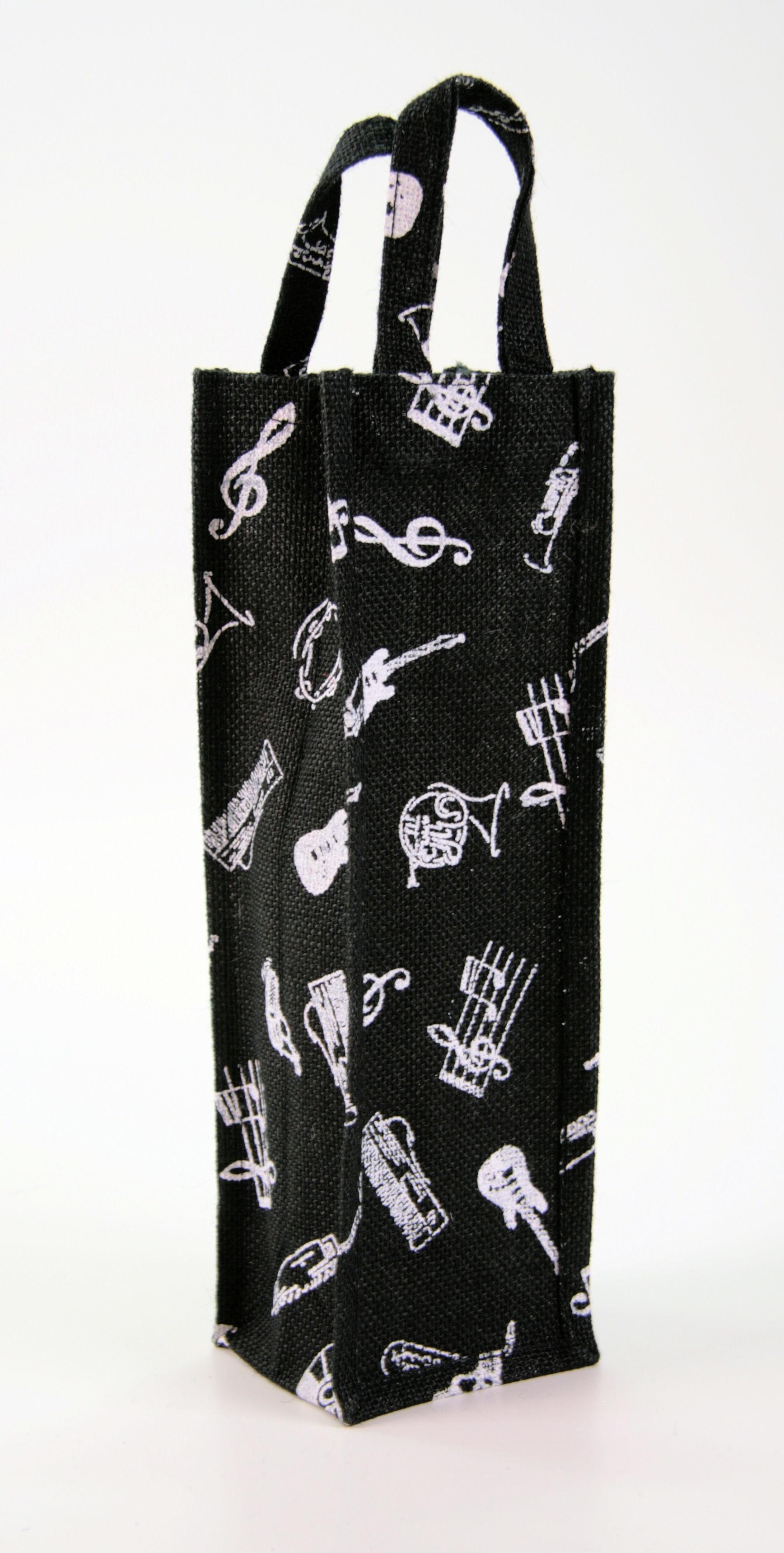 Jute-Flaschentasche, schwarz, Instrumente Jute-Flaschentasche, schwarz, Instrumente