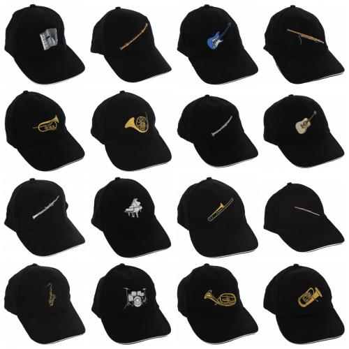 Baseball-Cap mit eingestickten Instrumenten, schwarz, Baumwolle