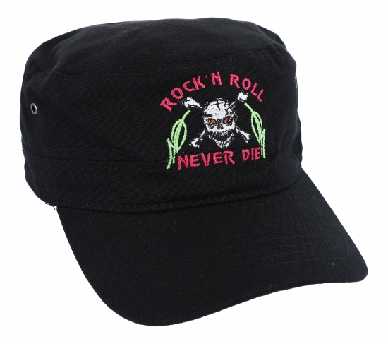 Baseball-Cap mit Musiker-Spr�chen, schwarz, Baumwolle - Design: Rock n Roll never die