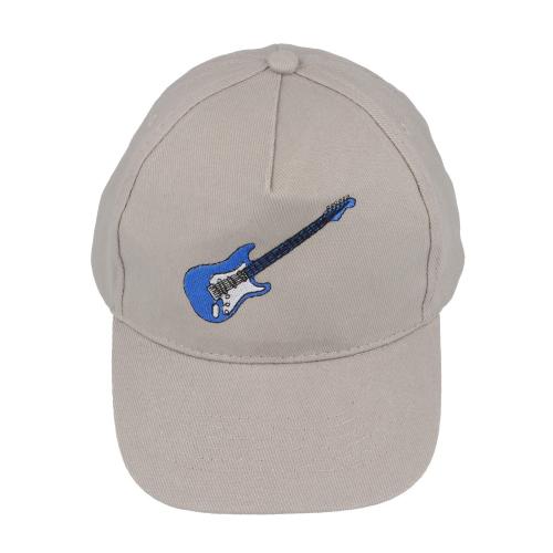 Baseball-Cap mit eingestickten Instrumenten, grau, Baumwolle - Motiv: E-Gitarre
