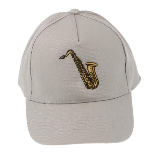 Baseball-Cap mit eingestickten Instrumenten, grau, Baumwolle - Motiv: Saxophon