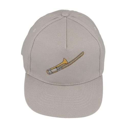 Baseball-Cap mit eingestickten Instrumenten, grau, Baumwolle - Motiv: Posaune