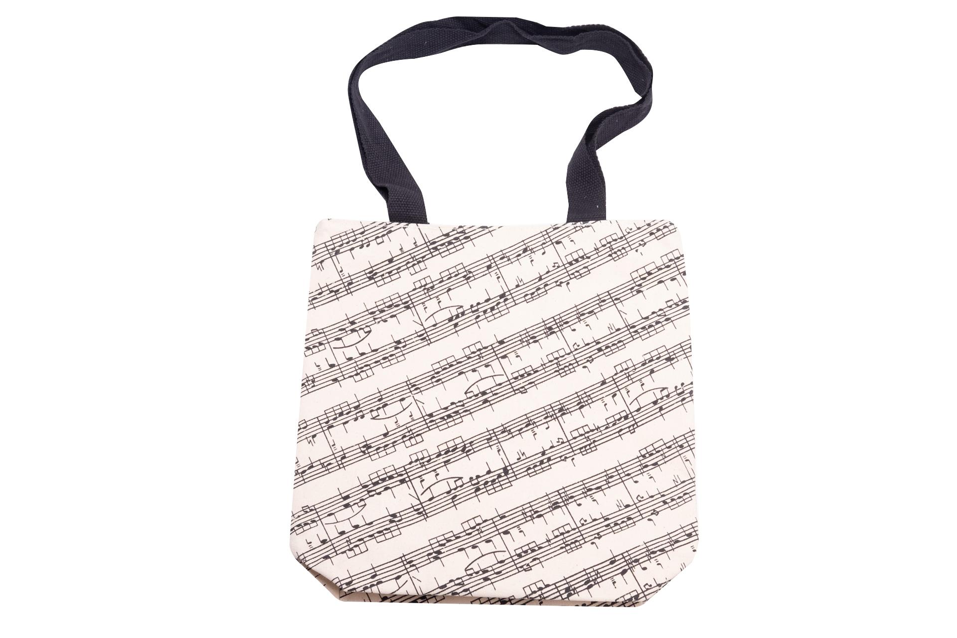 Notenlinien-Baumwolltasche mit langem Tragegriff, fester Stoff Notenlinien-Baumwolltasche mit langem Tragegriff, fester Stoff