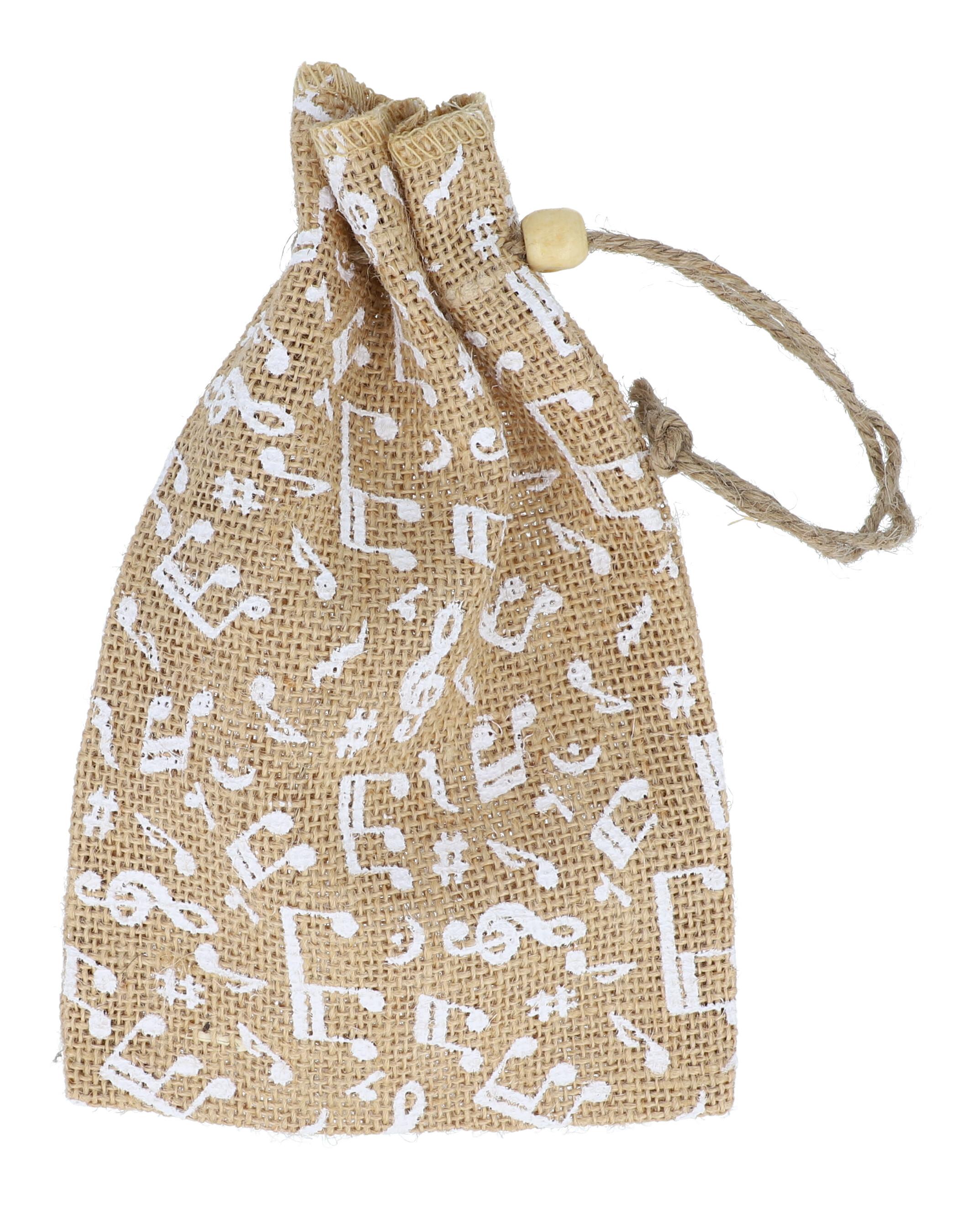 Jute-Kordelzugtäschchen mit aufgedrucktem Notenmix Jute-Kordelzugtäschchen mit aufgedrucktem Notenmix