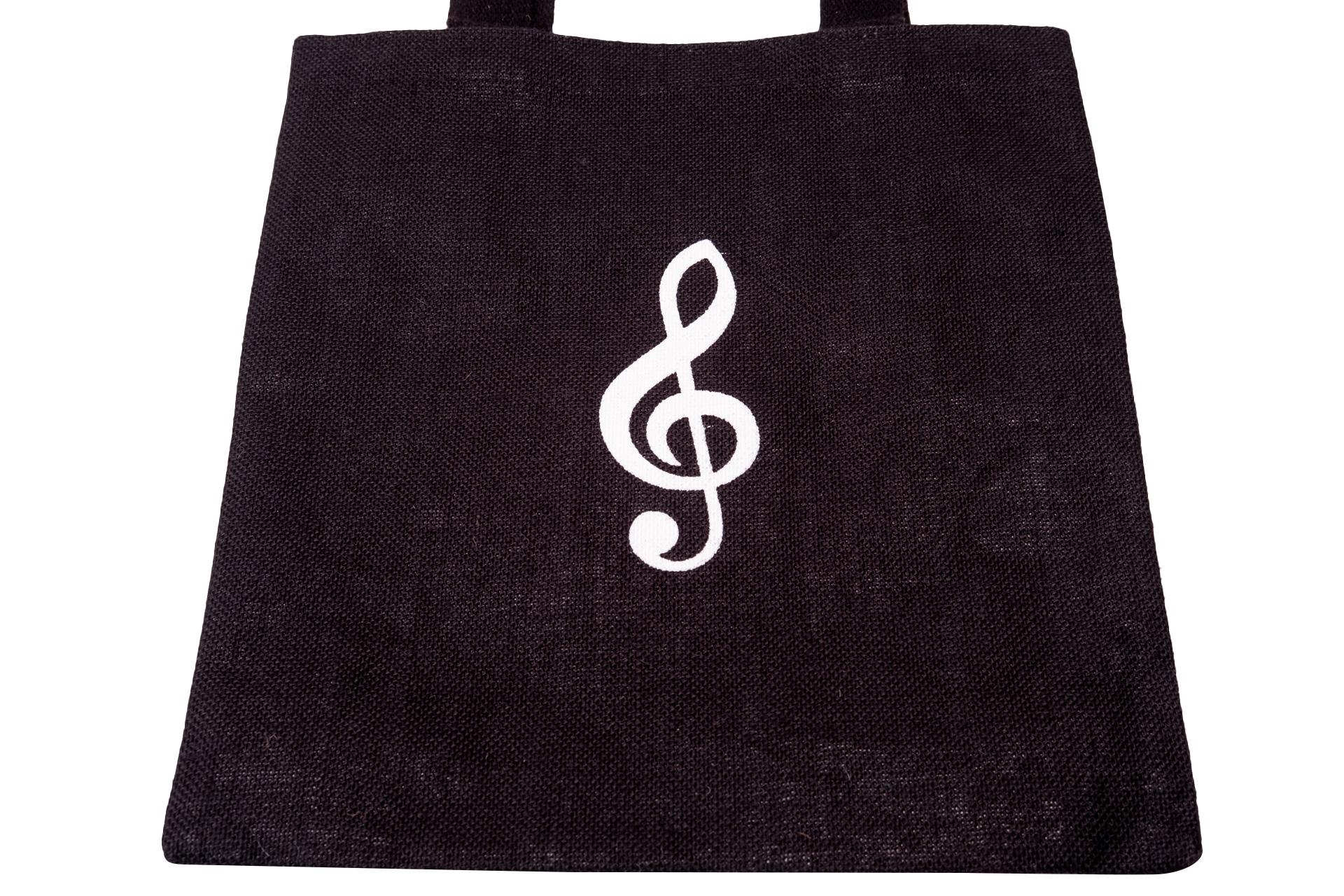 Jutetasche, schwarz, Violinschlüssel Jutetasche, schwarz, Violinschlüssel