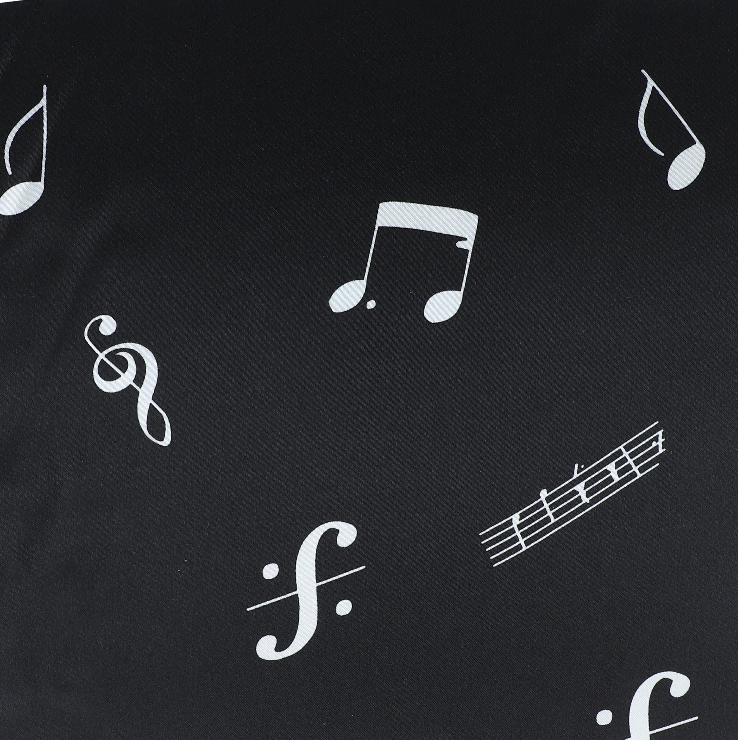 Meterware Polyester-Satin: weiße Noten auf schwarzem Grund Meterware Polyester-Satin: weiße Noten auf schwarzem Grund