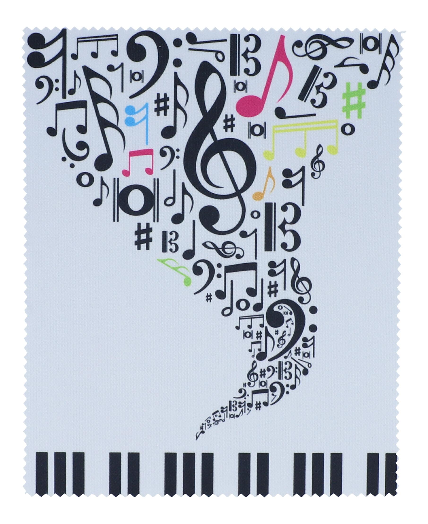 Mikrofaser-Brillenputztuch, Tastatur und Noten, schwarz/bunt Mikrofaser-Brillenputztuch, Tastatur und Noten, schwarz/bunt
