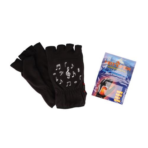 Noten-Motiv-Fleece-Handschuhe, zwei Gren, Kurzfinger, mit Heizkissen - Gre: S/M 