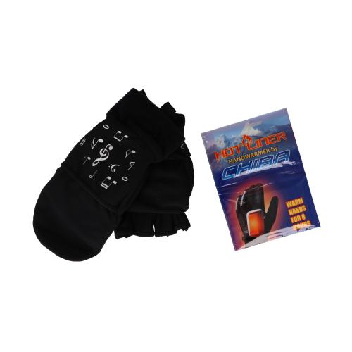 Noten-Motiv-Thermofleece-Handschuhe, Kurzfinger, Overflap, zwei Gren, mit Heizkissen (Hotliner) - Gre: S/M 