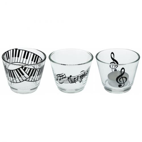 Teelichtglas mit Musik-Motiven, Windlicht