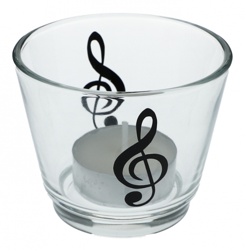 Teelichtglas mit Musik-Motiven, Windlicht - Design: Violinschlssel