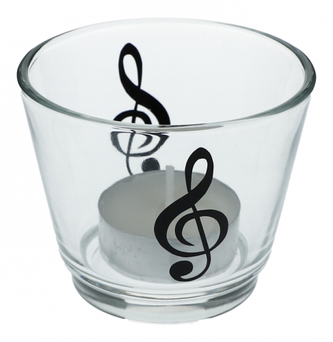 Teelichtglas mit Musik-Motiven, Windlicht - Instrumente / Design: Violinschlssel