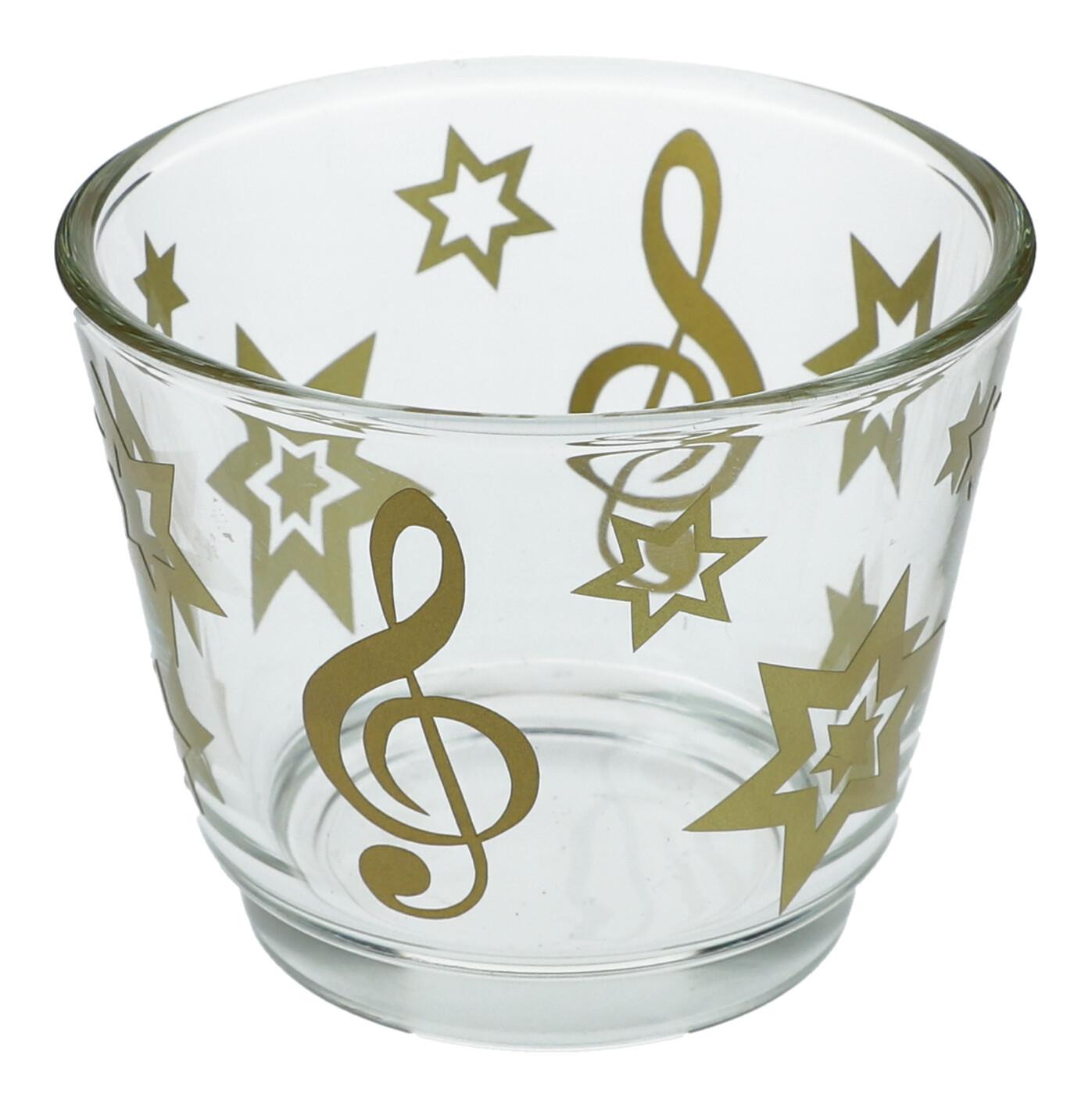 weihnachtliches Teelichtglas mit Violinschlüssel und Sternen, Windlicht weihnachtliches Teelichtglas mit Violinschlüssel und Sternen, Windlicht