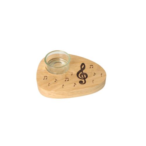Teelichthalter aus Eiche mit Violinschlüssel und Noten