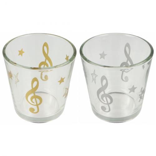 weihnachtliches Teelichtglas mit Violinschlssel und Sternen, Windlicht
