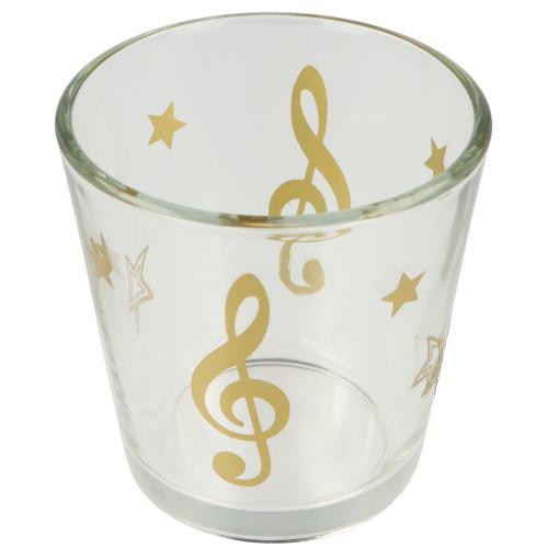 weihnachtliches Teelichtglas mit Violinschl�ssel und Sternen, Windlicht - Farbe: gold