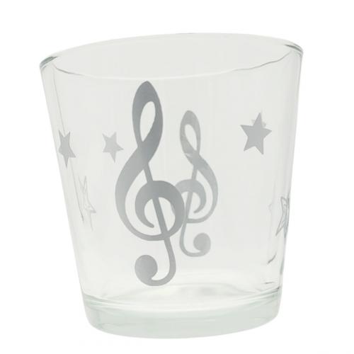 weihnachtliches Teelichtglas mit Violinschlüssel und Sternen, Windlicht - Farbe: silber