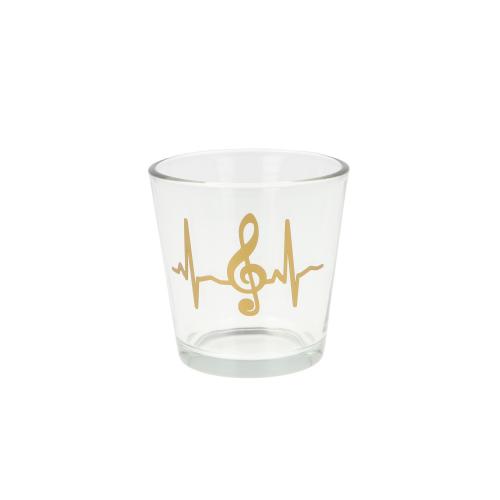 Teelichtglas mit Herzschlag und Violinschl�ssel, Windlicht - Farbe: gold