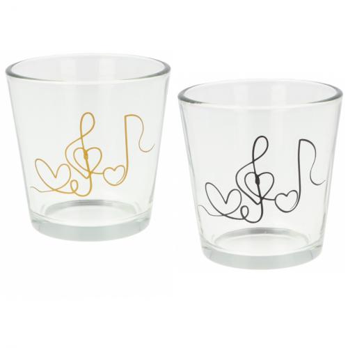 Teelichtglas mit Herz, Violinschlssel und Note, Windlicht