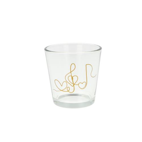 Teelichtglas mit Herz, Violinschl�ssel und Note, Windlicht - Farbe: gold
