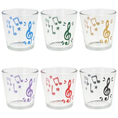 Teelichtglas mit Violinschlssel, Noten und Sterne, Windlicht