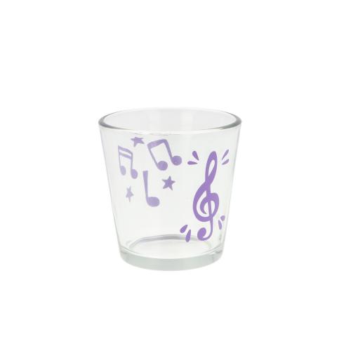 Teelichtglas mit Violinschl�ssel, Noten und Sterne, Windlicht - Farbe: lavendel