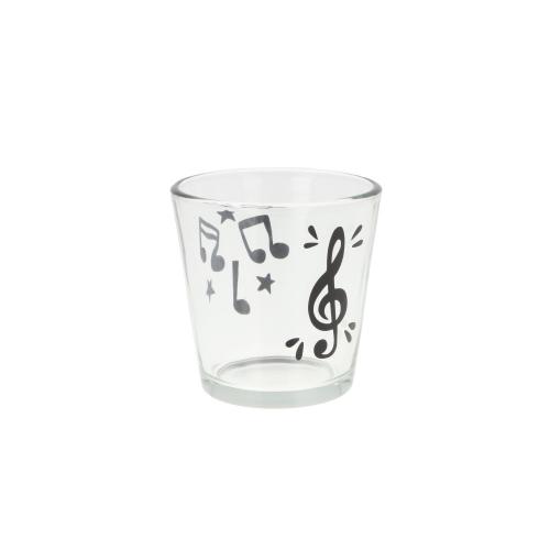 Teelichtglas mit Violinschl�ssel, Noten und Sterne, Windlicht - Farbe: schwarz