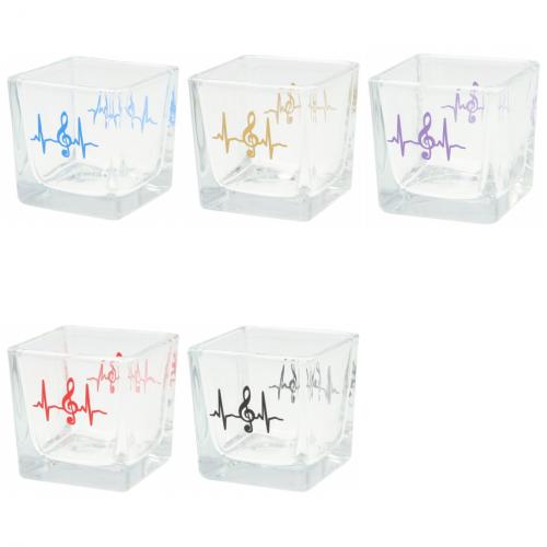 quadratisches Teelichtglas mit Herzschlag und Violinschlssel, Windlicht