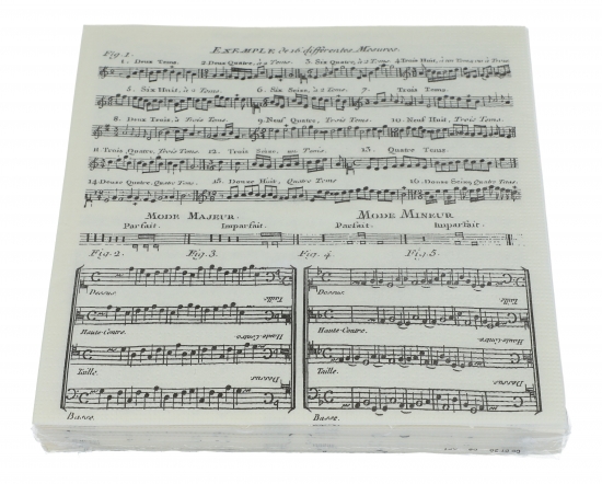 Servietten Adagio, creme mit schwarzen Notenzeilen, 33/33 cm