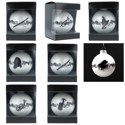 Musik-Motiv-Weihnachtskugeln (einzeln) in der Geschenkbox